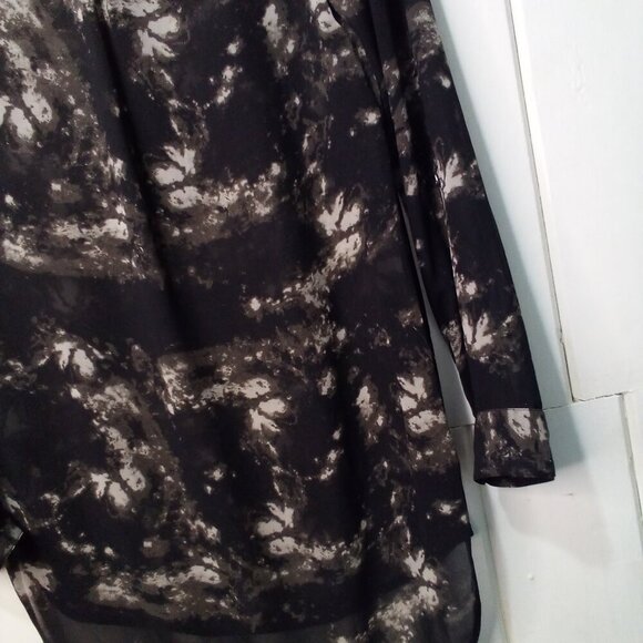 Mossimo Blouse Women XS Long Sleeve Sheer Pattern Black Gray - Picture 15 of 15